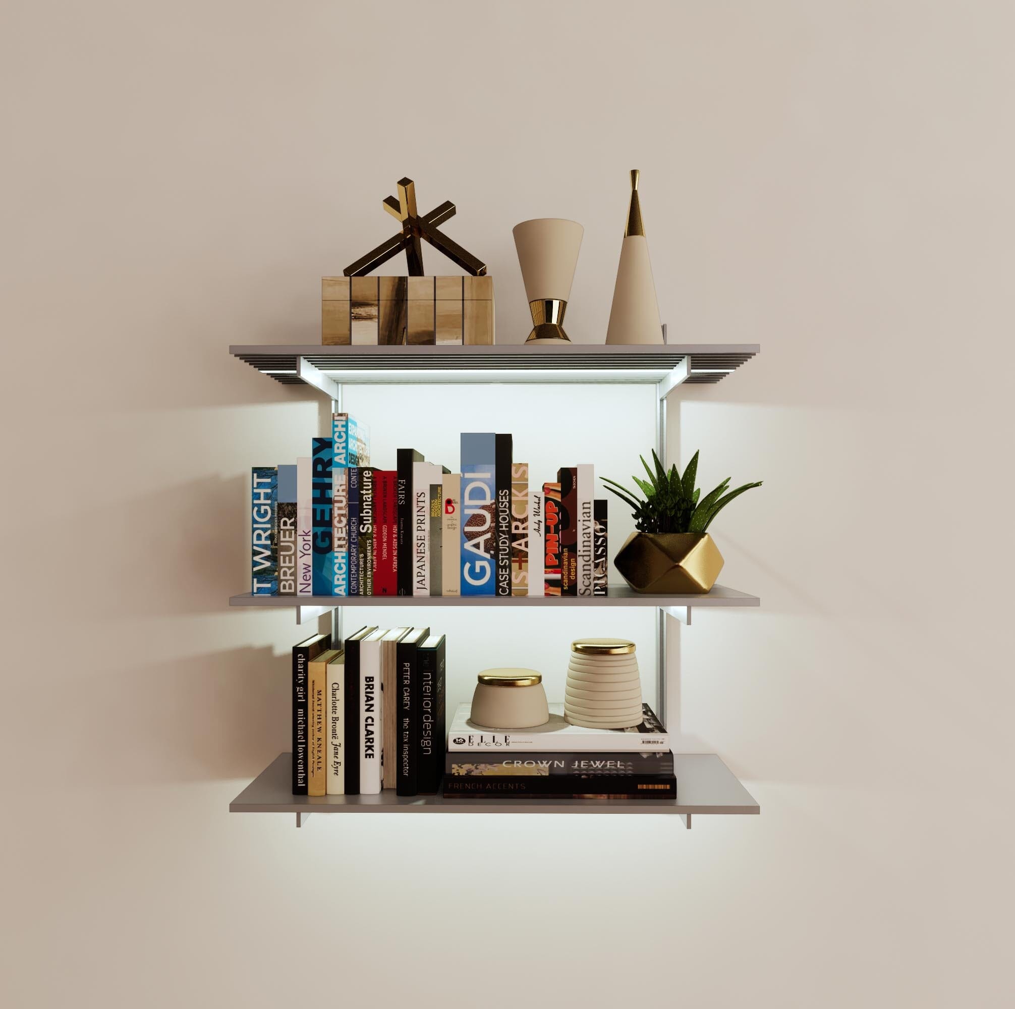 Wall Mounted Shelving Units - 3 Shelf Unit Wood/Aluminum