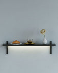 M-Float 6-inch-deep floating aluminum shelf with LED channel in black finish, shown as a single display shelf.