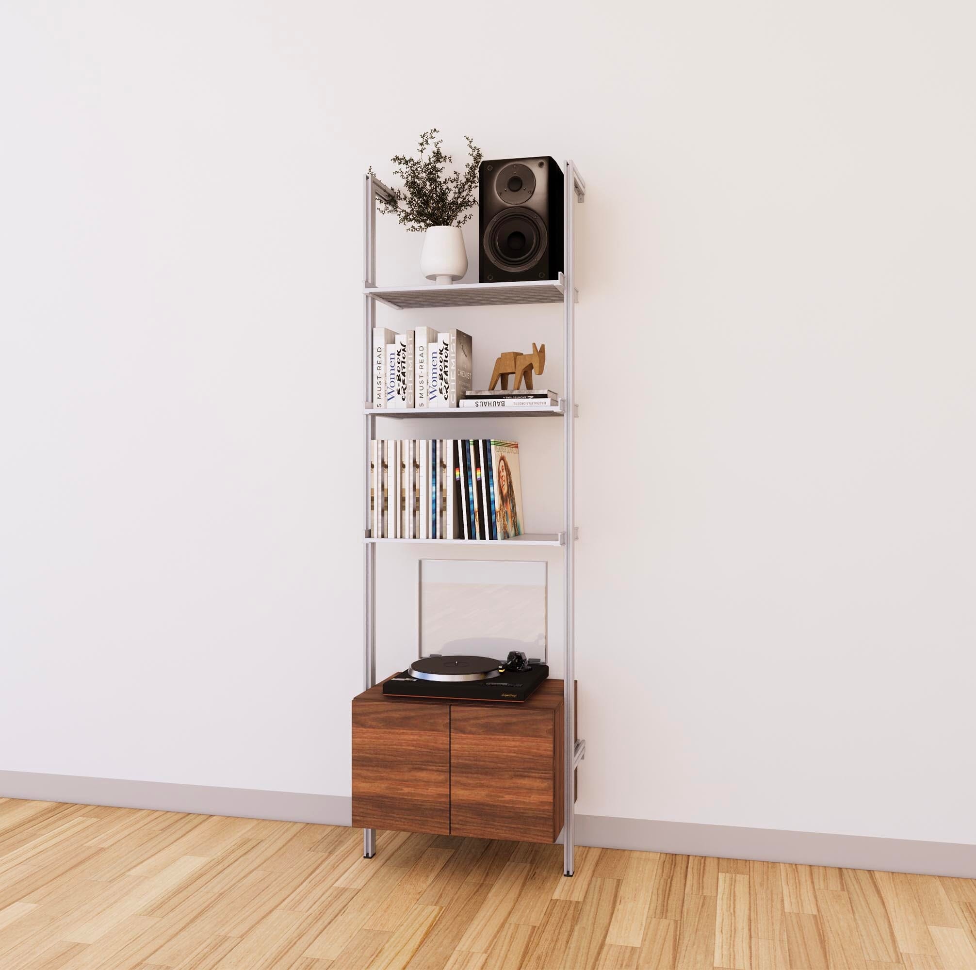 LP Vinyl Media Storage System - Aluminum + Wood Cabinets