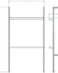 Technical drawing of a closet storage system, showing dimensions and shelf layout.
