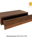 Desk shelving unit with Tea for Two shelves and satin vertical posts, shown with desk surface and open shelf levels.