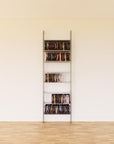 DVD media storage shelving unit with satin shelves and satin vertical posts, one bay, 24-inch shelf width, shown with open media storage shelf levels.