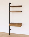 Desk shelving extension with Tea for Two shelves and black vertical post, shown with desk surface and open shelf levels.