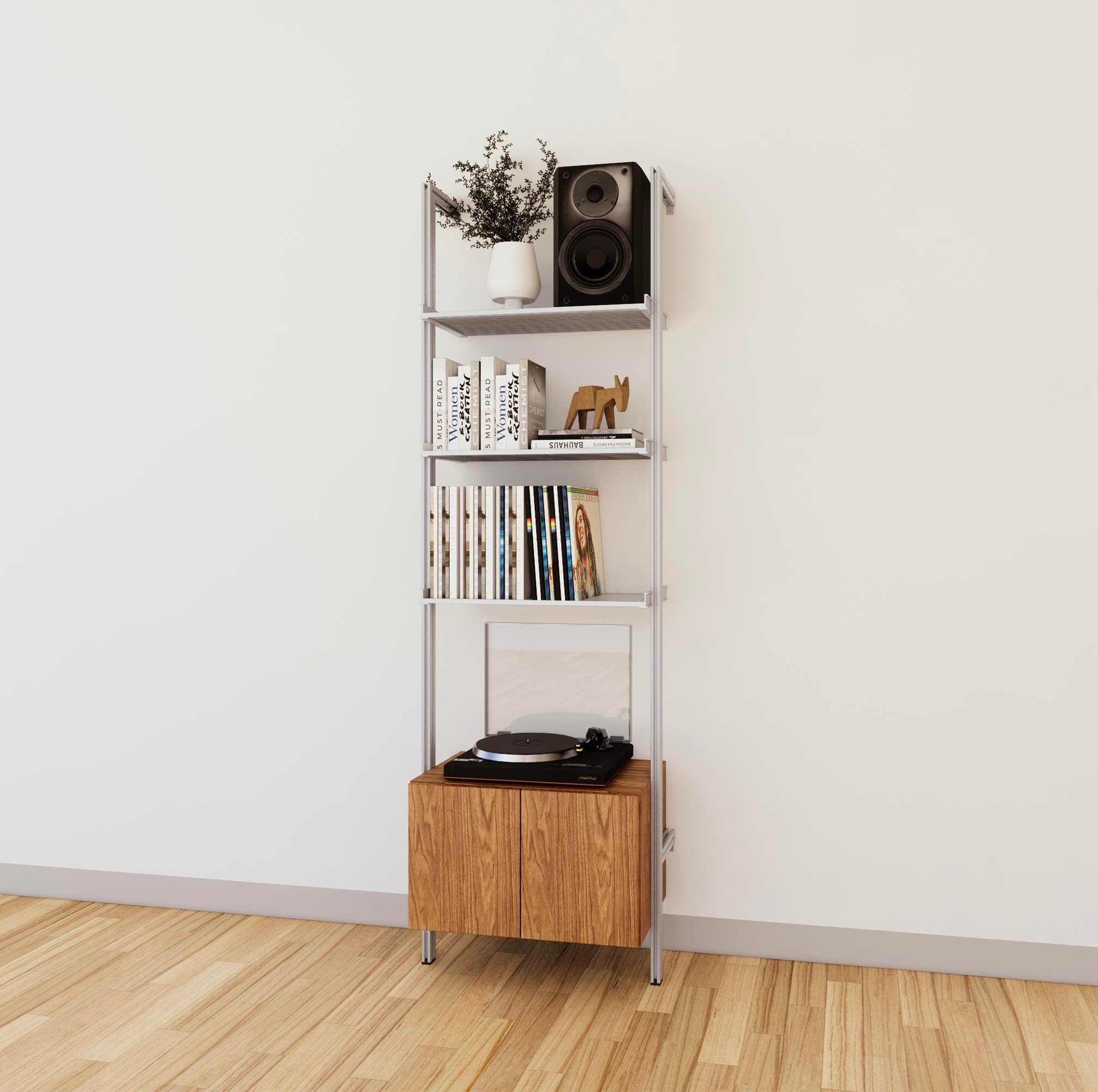 LP Vinyl Media Storage System - Aluminum + Wood Cabinets
