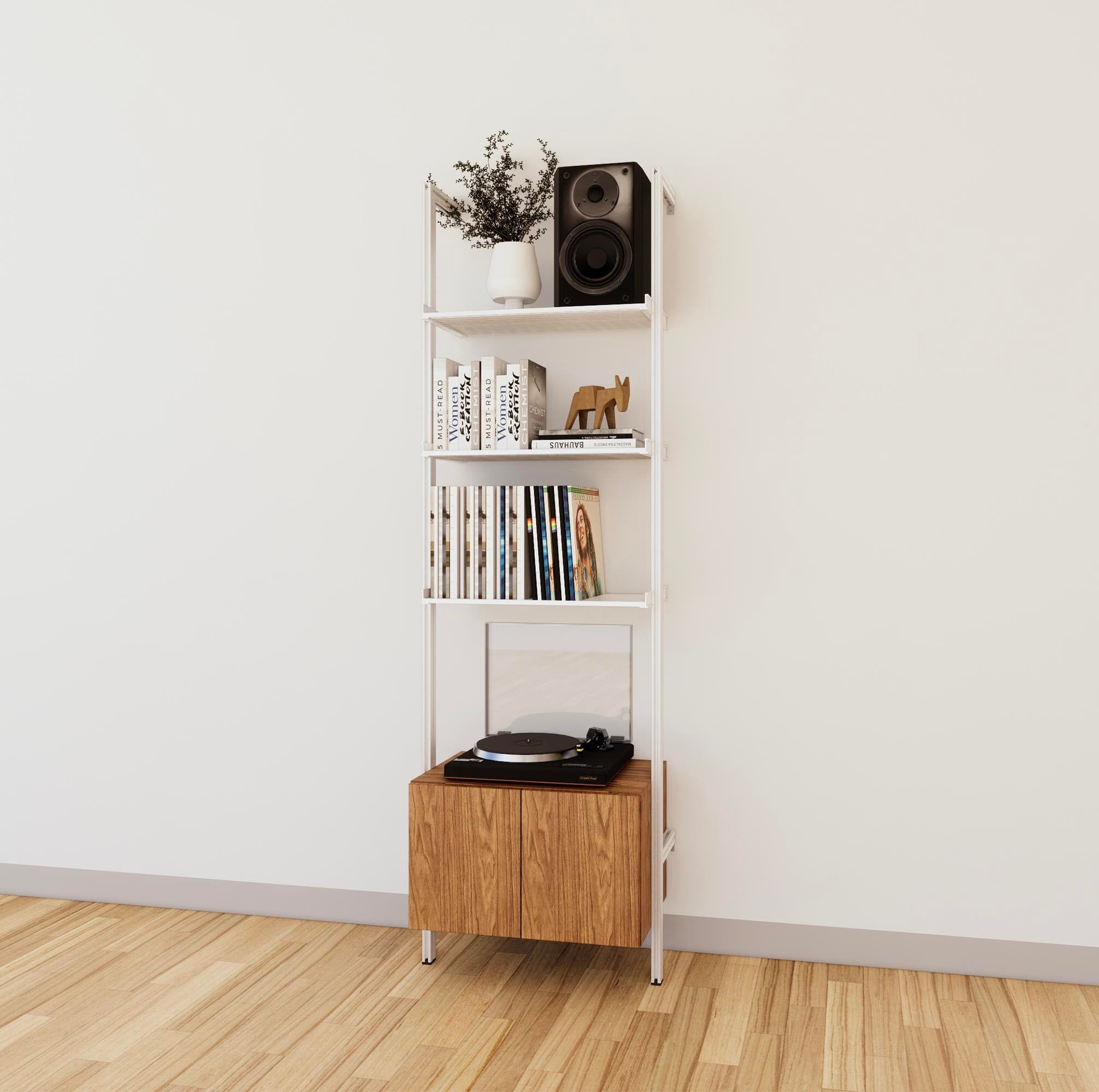 LP Vinyl Media Storage System - Aluminum + Wood Cabinets