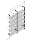 Technical drawing of a modular shelving unit, showing product dimensions and configuration details.