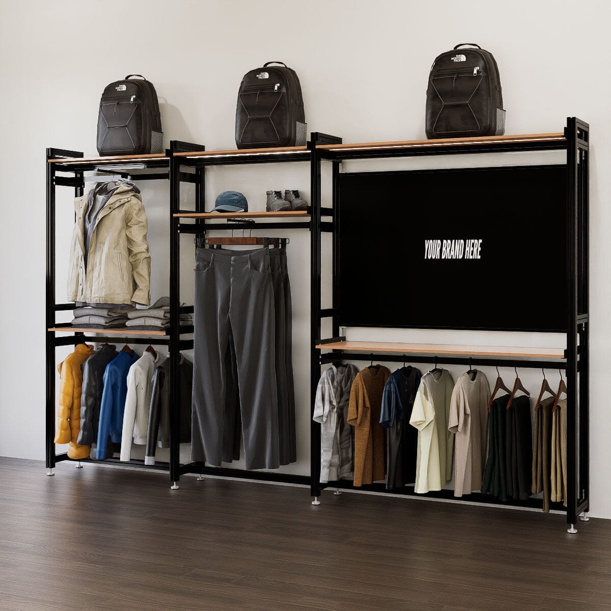 Stand Alone Modern Retail Display with Top Shelving/Branding