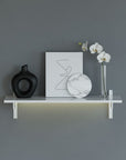 M-Float 12-inch-deep floating aluminum shelf with LED channel in white finish, shown as a single display shelf.