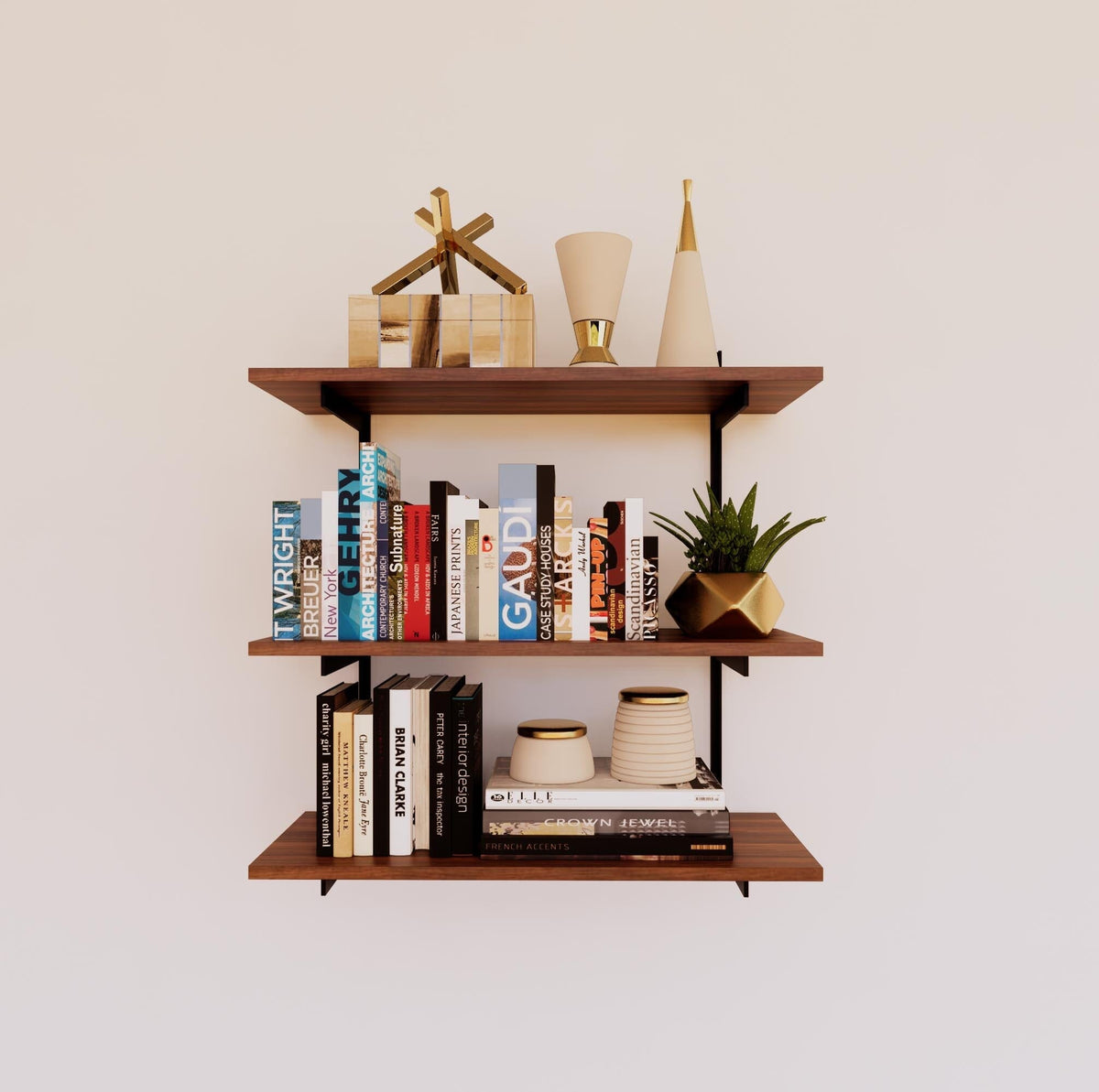 Modular shelving unit with Tea for Two shelves, black vertical posts, and one bay, shown with three open shelf levels.
