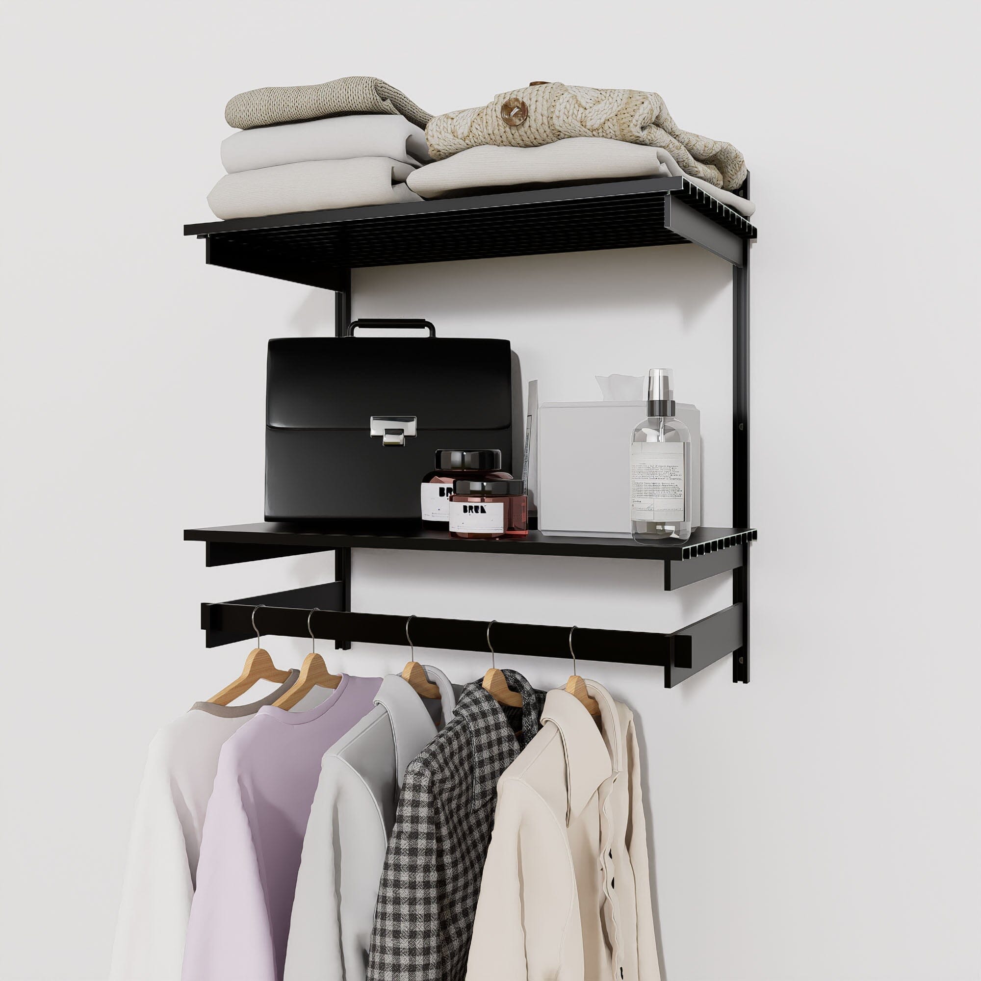 Wall-Mounted Closet Shelves w/ Hanger Bar