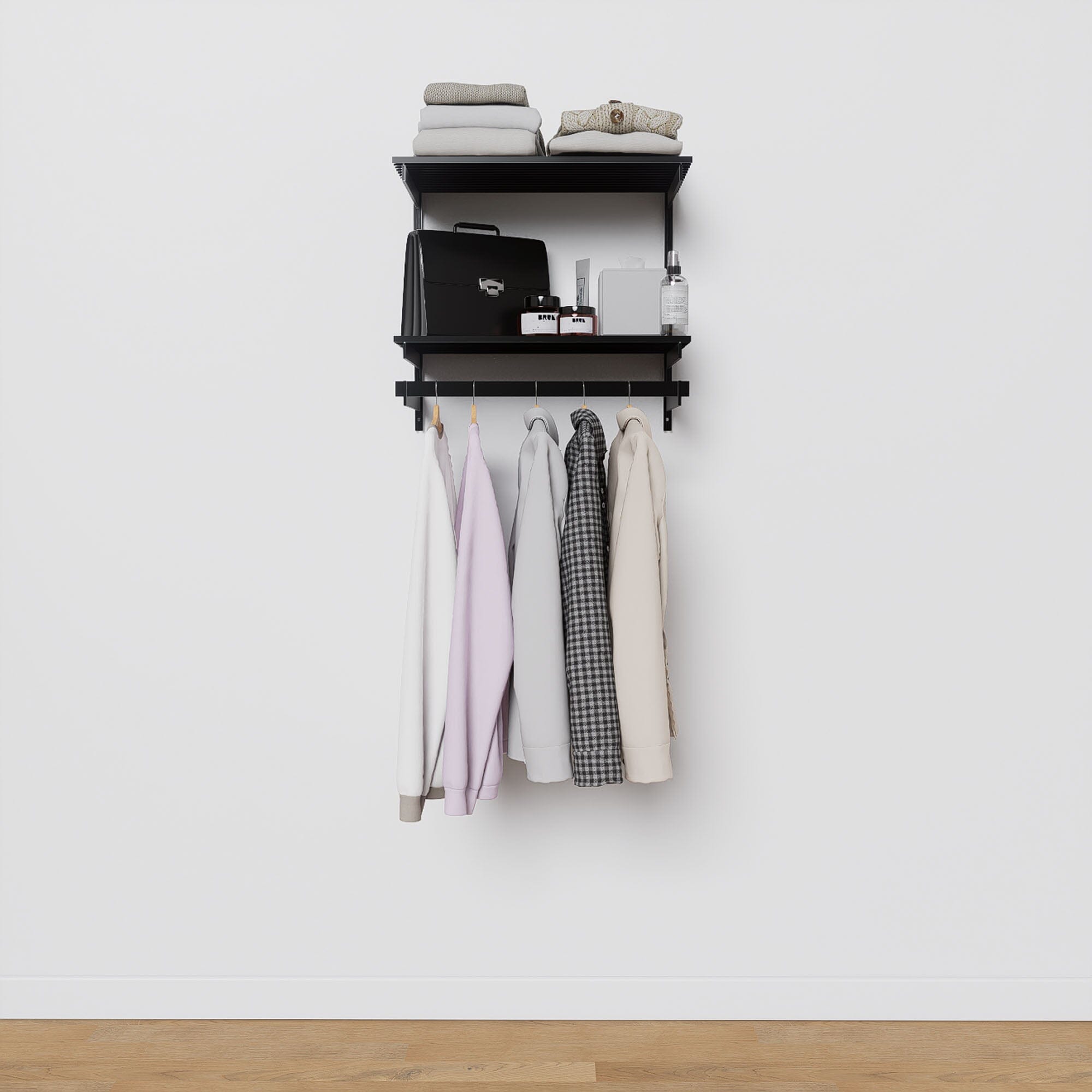 Wall-Mounted Closet Shelves w/ Hanger Bar