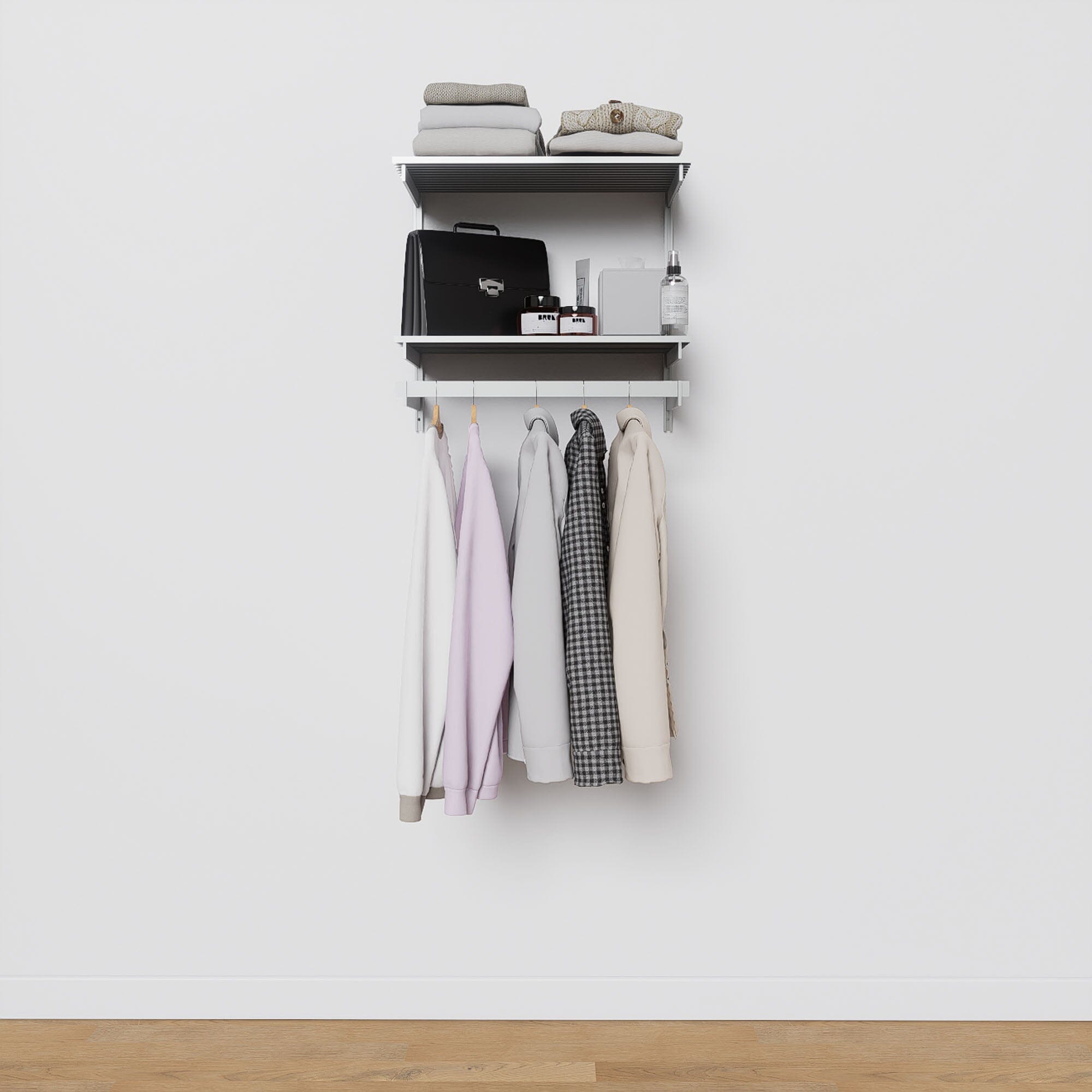 Wall-Mounted Closet Shelves w/ Hanger Bar