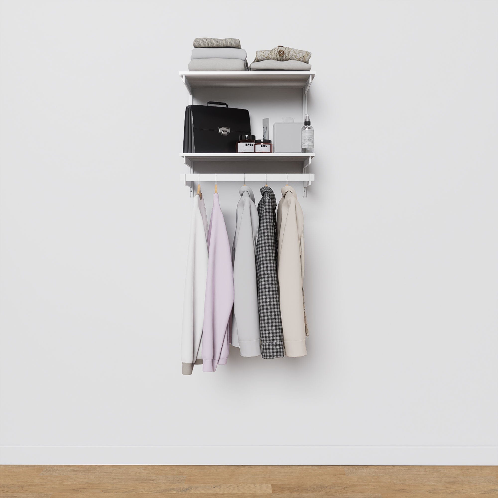 Wall-Mounted Closet Shelves w/ Hanger Bar