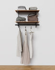 Closet storage system, plus hanger bars, shown with open shelving.