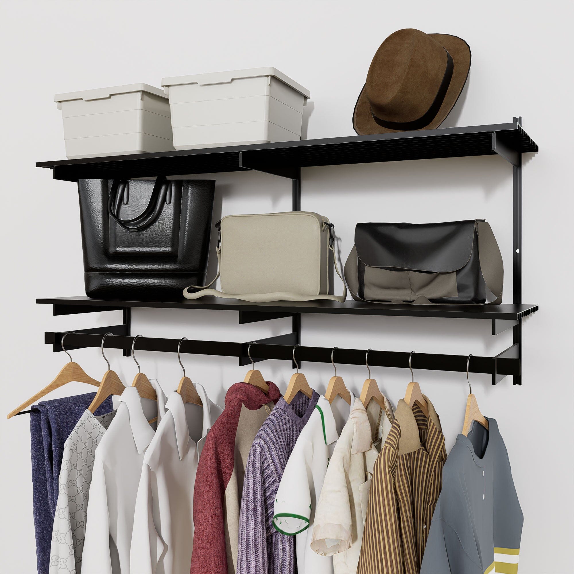 Wall-Mounted Closet Shelves w/ Hanger Bar