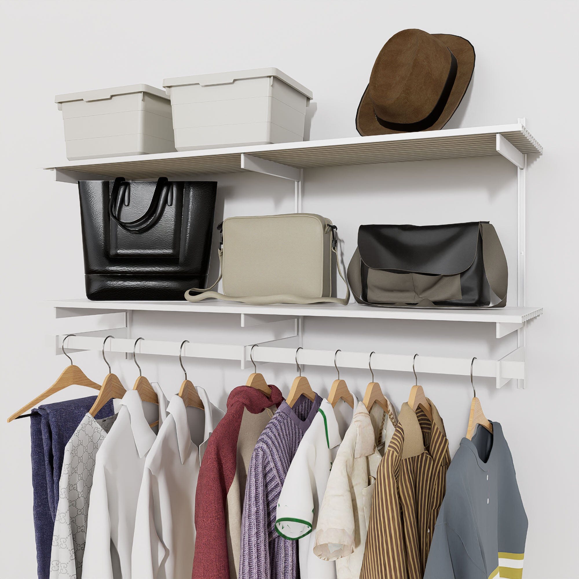 Wall-Mounted Closet Shelves w/ Hanger Bar