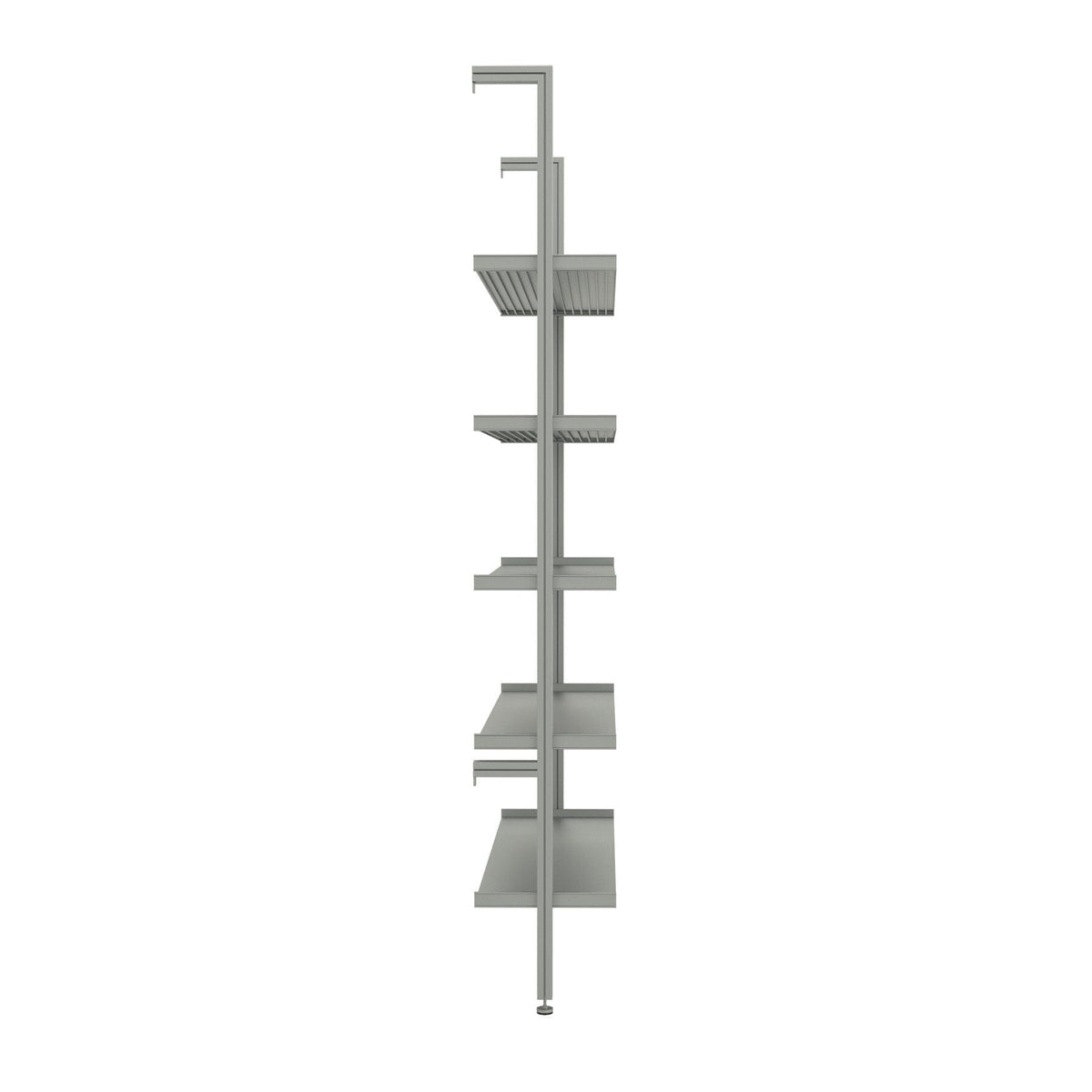 Closet storage system, shown from the side.