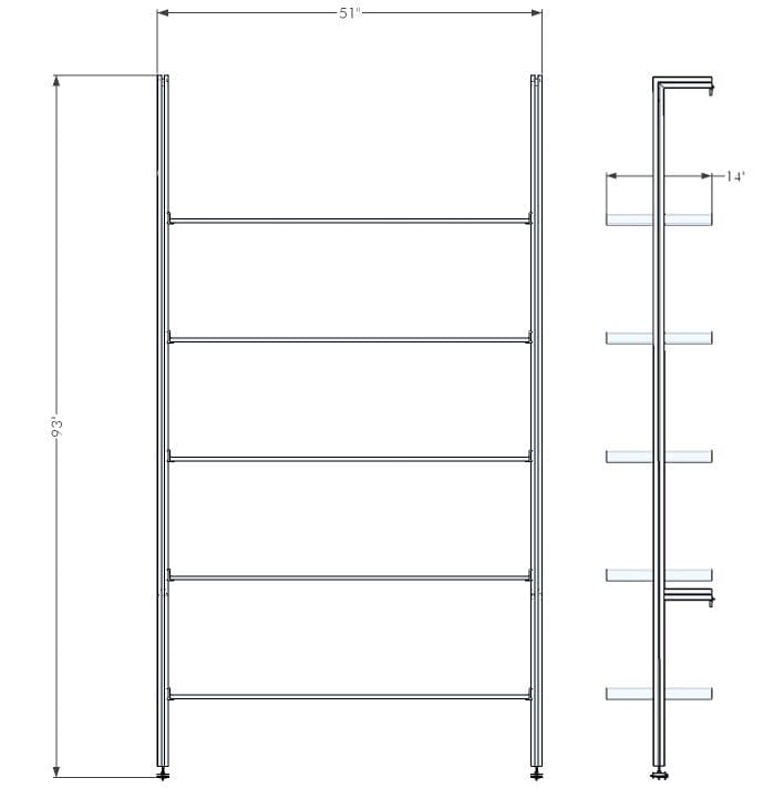 Technical drawing of a closet storage system, showing dimensions and shelf layout.