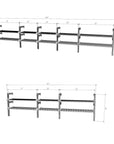 Technical drawing of a ModShelf shorty media and book shelving unit, showing product dimensions and configuration details.