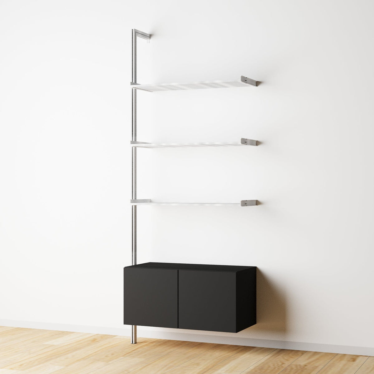 Modular Shelving Units - Aluminum Shelves and Wood Cabinets
