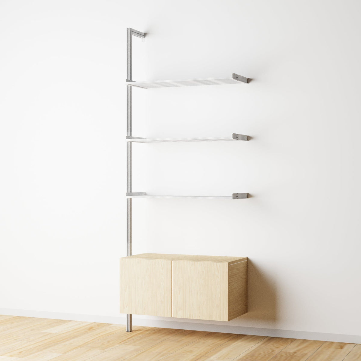 Modular Shelving Units - Aluminum Shelves and Wood Cabinets