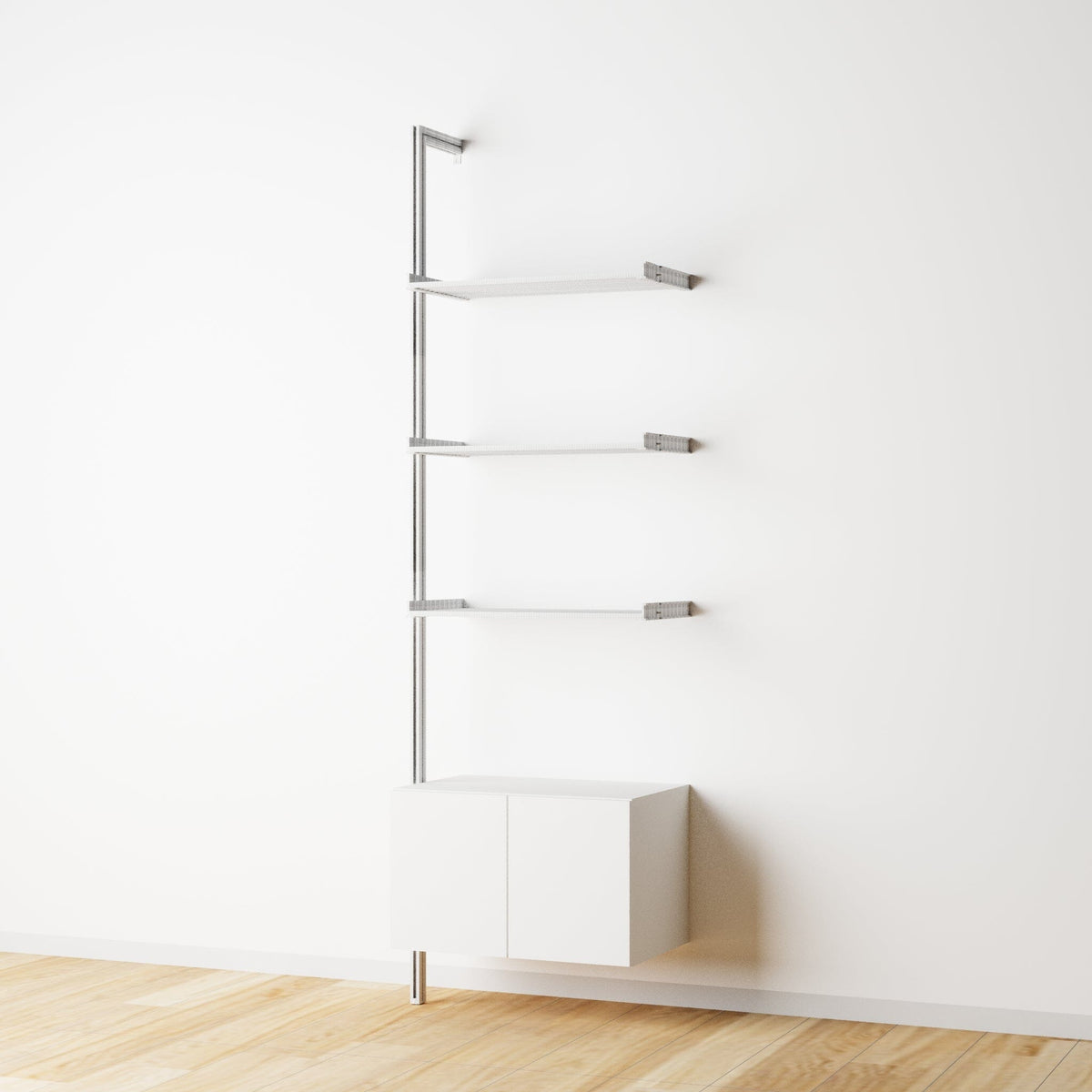 Modular Shelving Units - Aluminum Shelves and Wood Cabinets