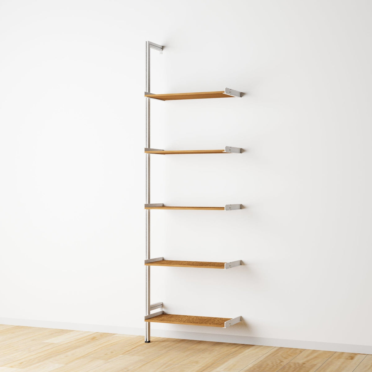 Wood shelf modular shelving extension, 33-inch shelf width, shown with open shelf levels.