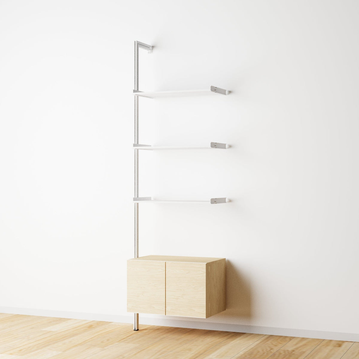 Modular Shelving Units - Aluminum Shelves and Wood Cabinets