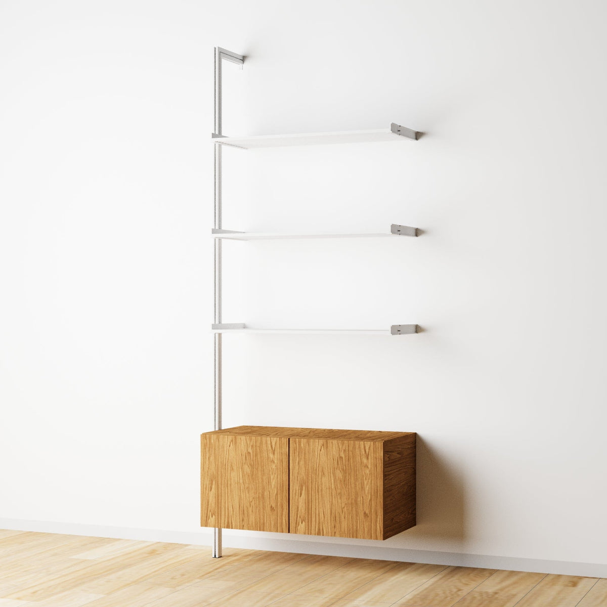 Modular Shelving Units - Aluminum Shelves and Wood Cabinets
