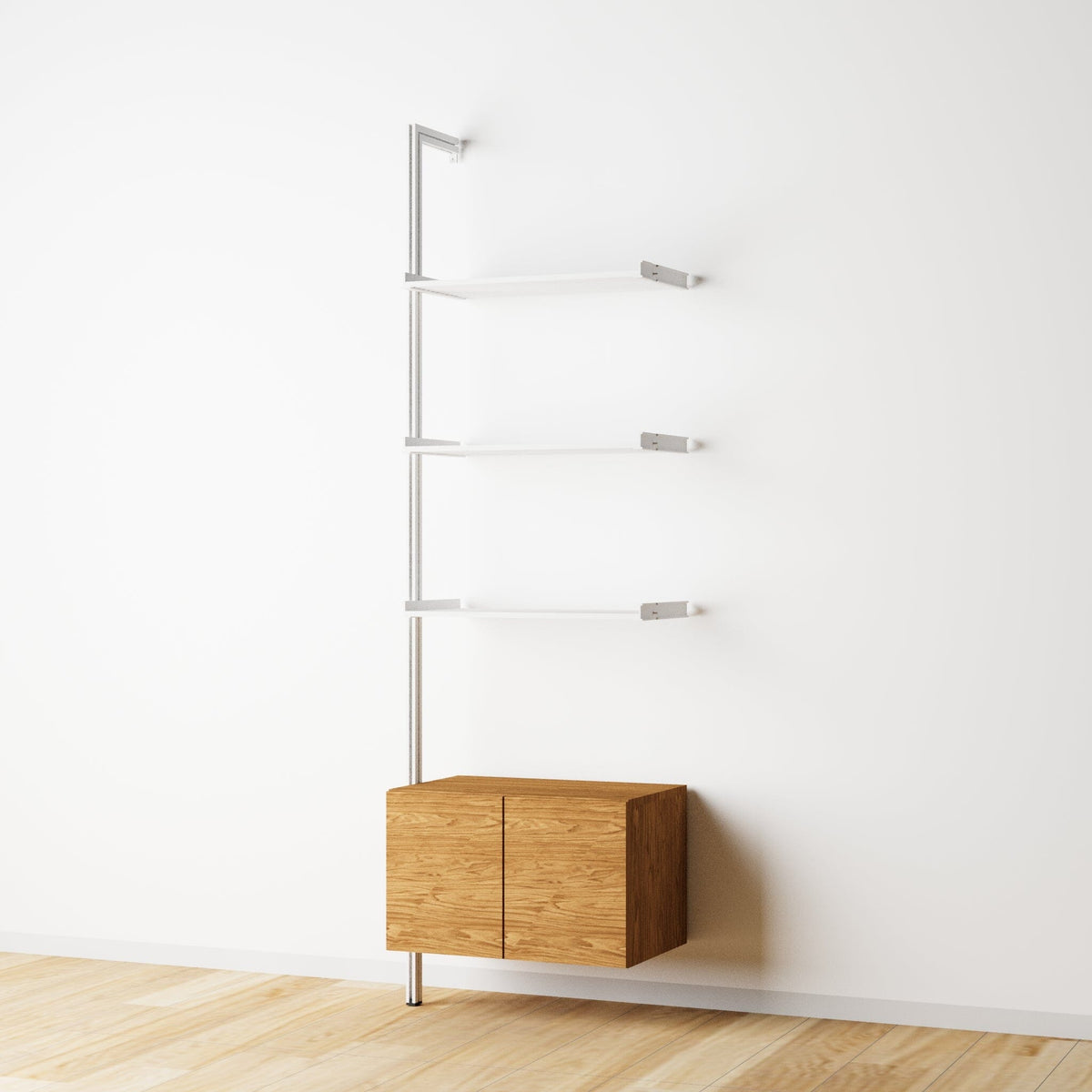 Modular Shelving Units - Aluminum Shelves and Wood Cabinets