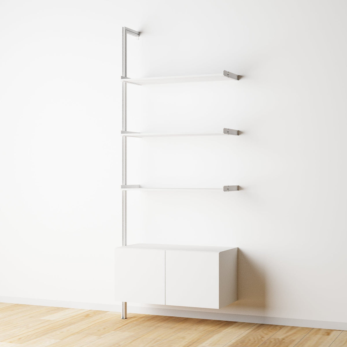 Modular Shelving Units - Aluminum Shelves and Wood Cabinets