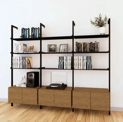 LP Vinyl Media Storage System - Aluminum + Wood Cabinets