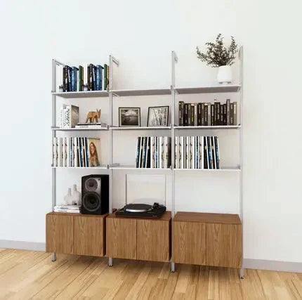 LP Vinyl Media Storage System - Aluminum + Wood Cabinets