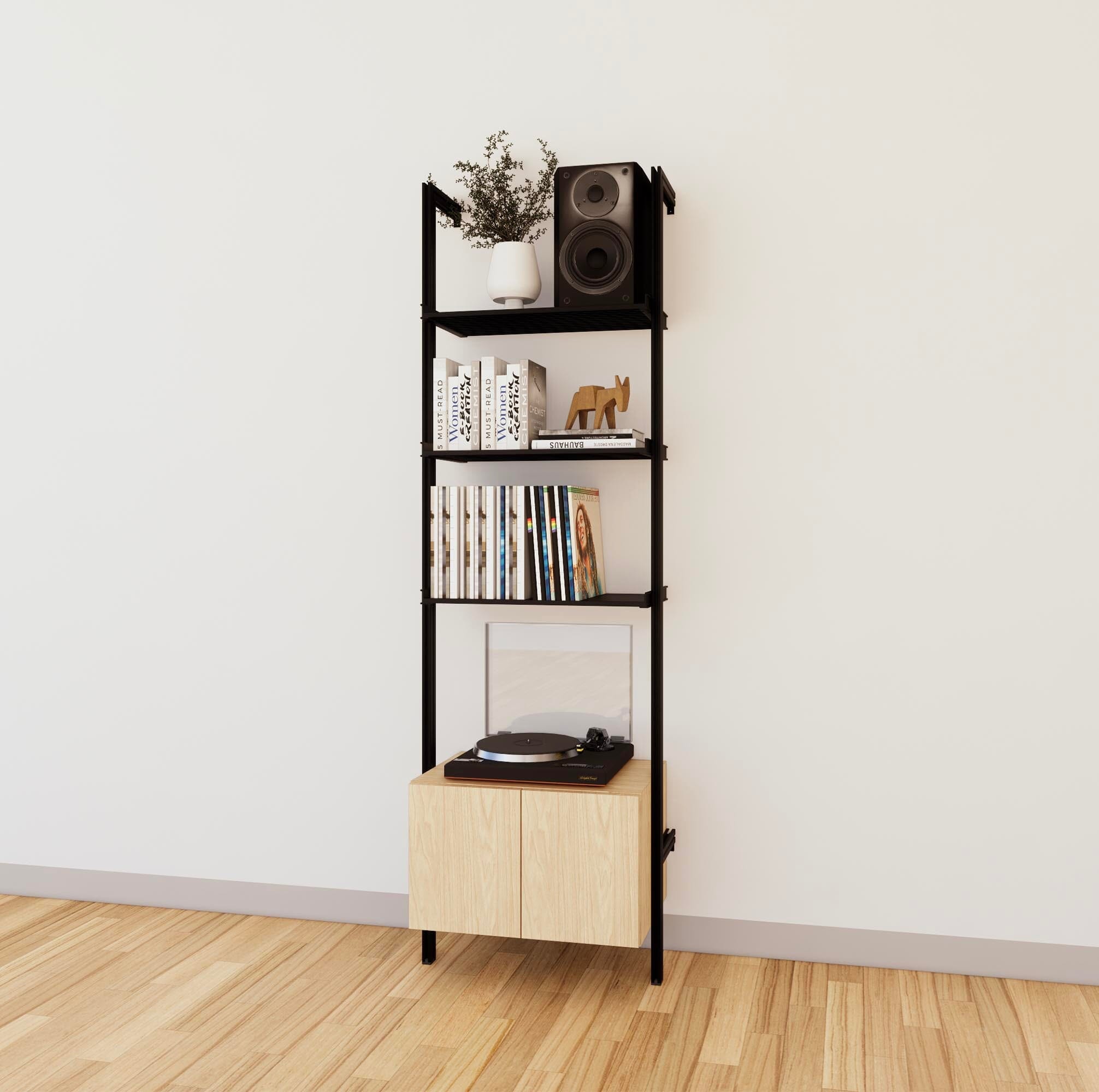 LP Vinyl Media Storage System - Aluminum + Wood Cabinets