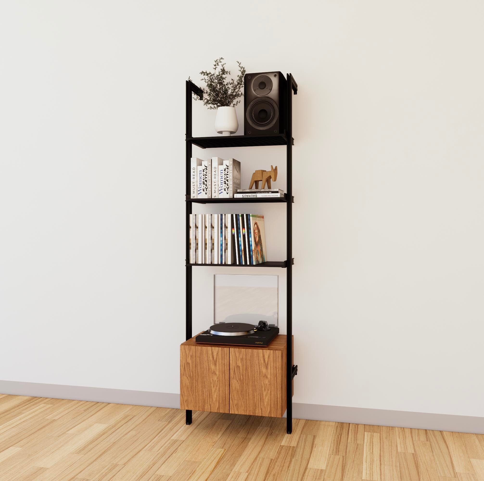 LP Vinyl Media Storage System - Aluminum + Wood Cabinets