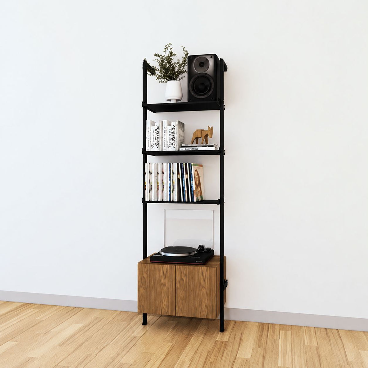 LP Vinyl Media Storage System - Aluminum + Wood Cabinets