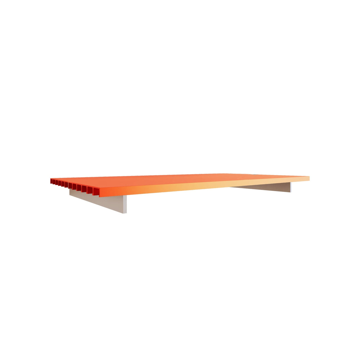 WAL shelf with orange shelf and satin supports, shown as a single modular shelf with side brackets.