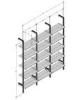 Technical drawing of a modular shelving unit, showing product dimensions and configuration details.