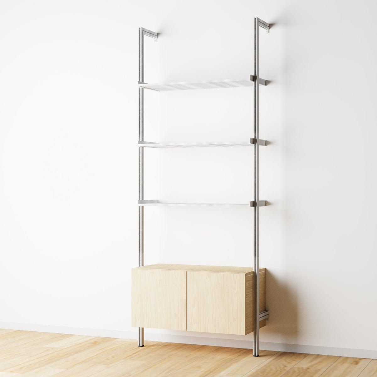 Modular Shelving Units - Aluminum Shelves and Wood Cabinets