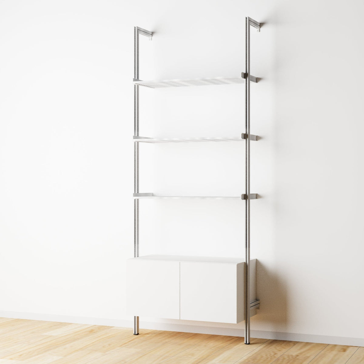 Modular Shelving Units - Aluminum Shelves and Wood Cabinets