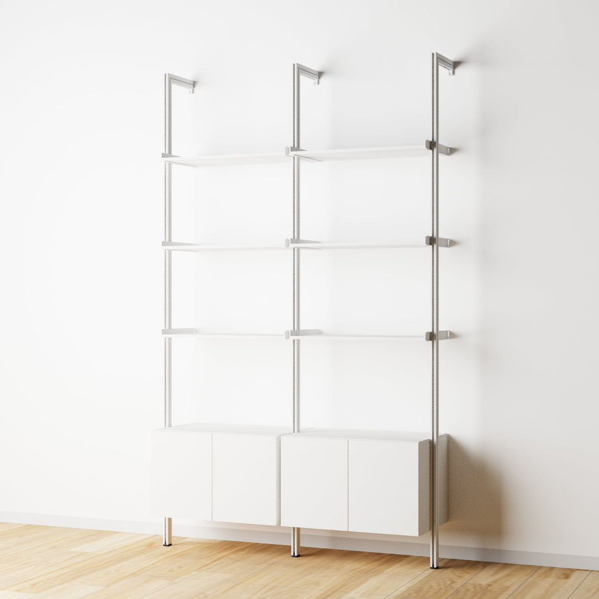 Modular Shelving Units - Aluminum Shelves and Wood Cabinets