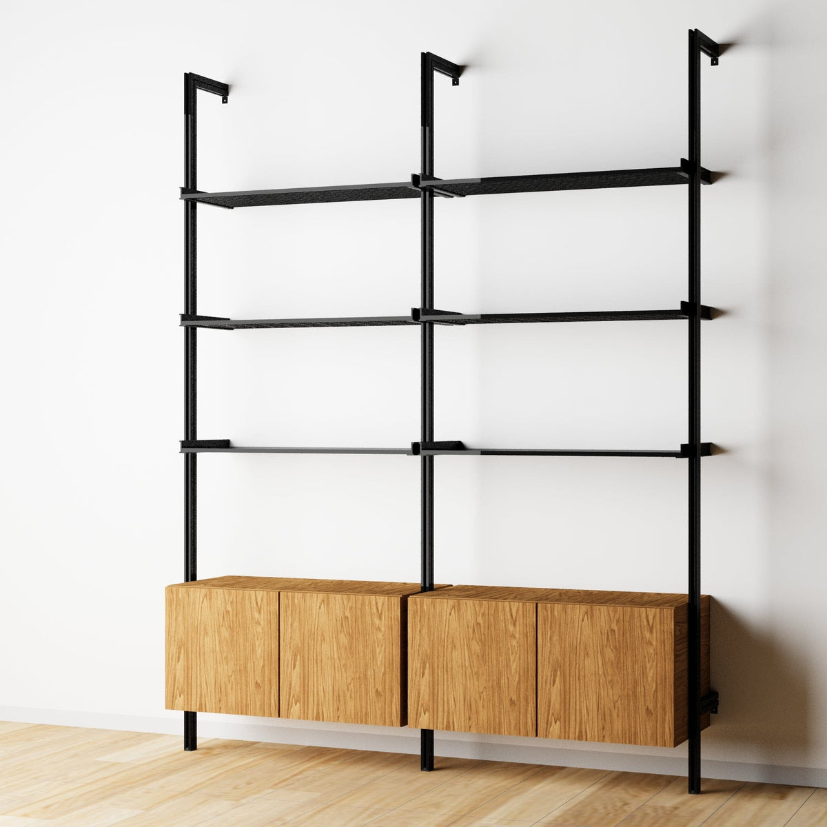 Modular Shelving Units - Aluminum Shelves and Wood Cabinets