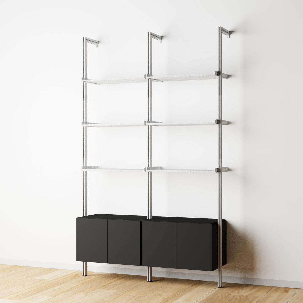 Modular Shelving Units - Aluminum Shelves and Wood Cabinets