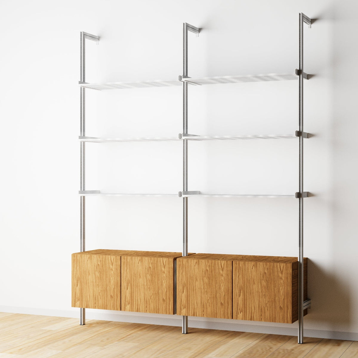 Modular Shelving Units - Aluminum Shelves and Wood Cabinets