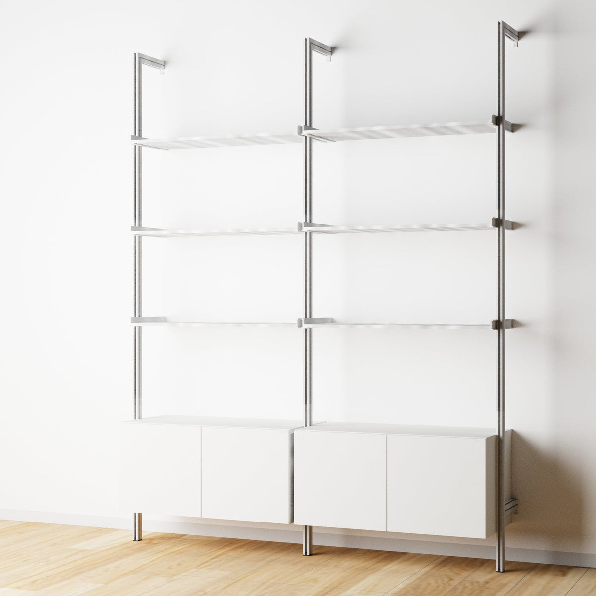 Modular Shelving Units - Aluminum Shelves and Wood Cabinets