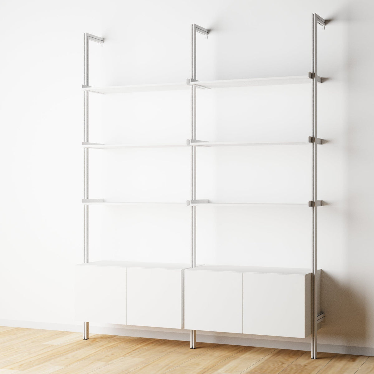 Modular Shelving Units - Aluminum Shelves and Wood Cabinets