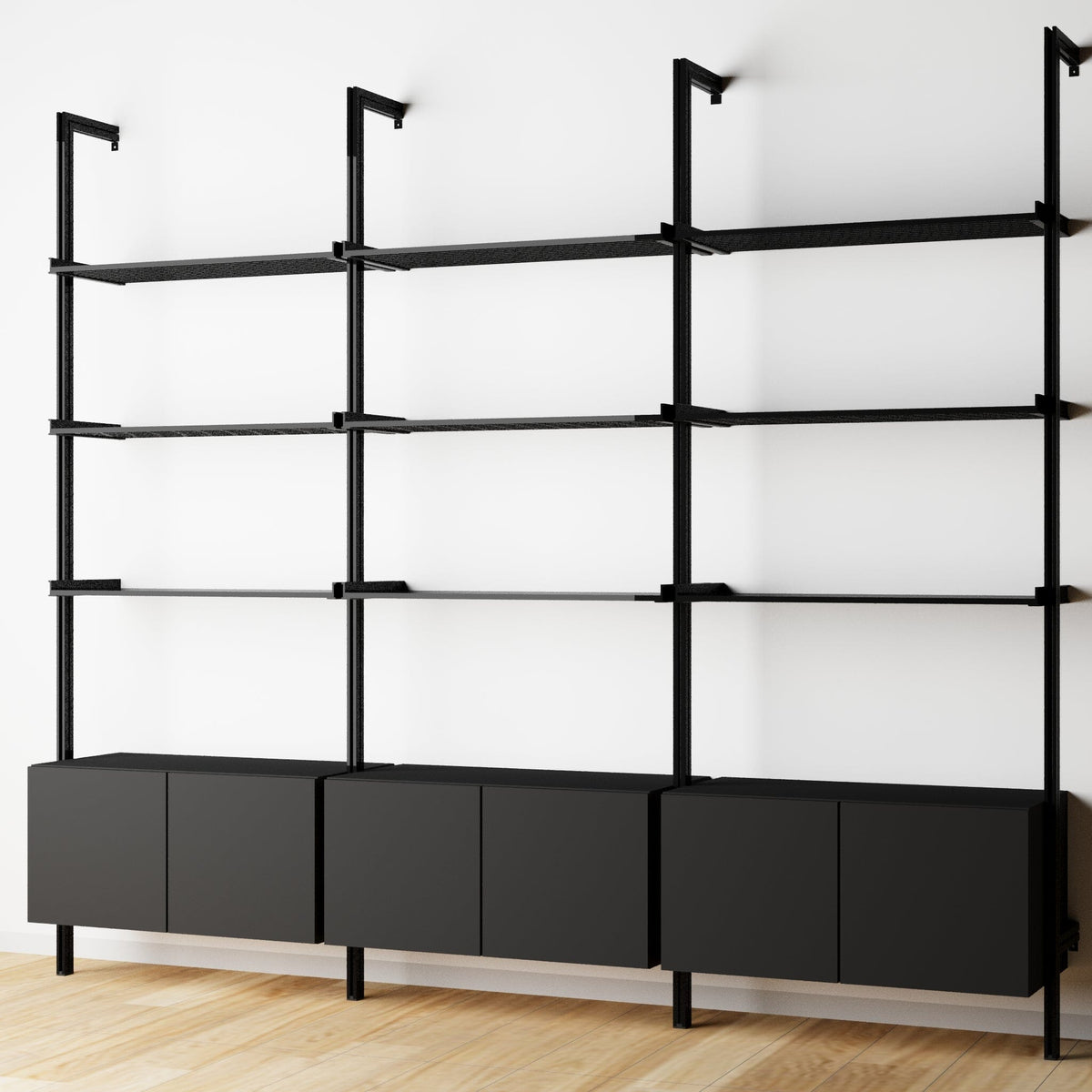 Modular Shelving Units - Aluminum Shelves and Wood Cabinets
