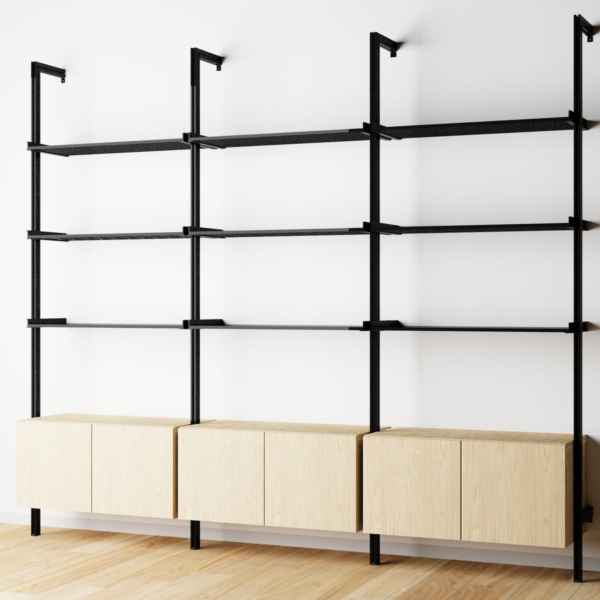 Modular Shelving Units - Aluminum Shelves and Wood Cabinets