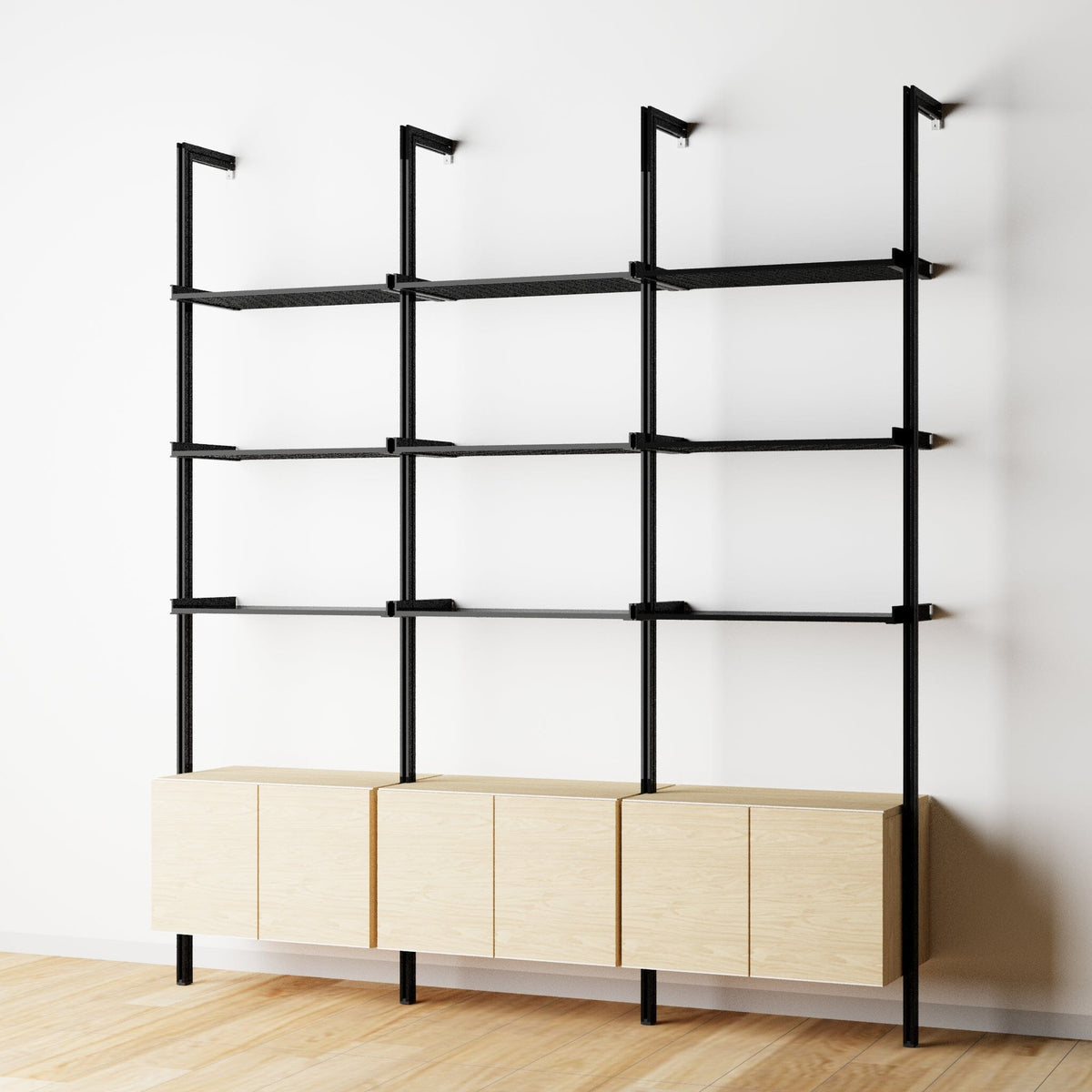Modular Shelving Units - Aluminum Shelves and Wood Cabinets