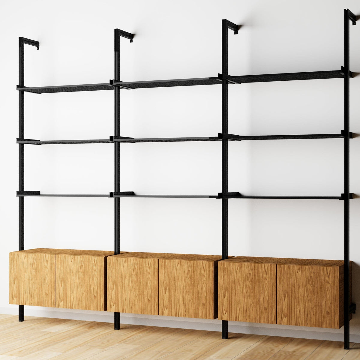 Modular Shelving Units - Aluminum Shelves and Wood Cabinets